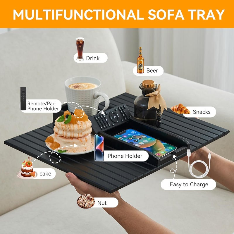 GEHE Bamboo Couch Cup Holder, Anti-Spill Sofa Arm Tray, Natural and Easy to Clean Couch Arm Cup Holder Armrest Tray Perfect for Cups, Beers, Snacks, Remote Control, Drinks - Image 3